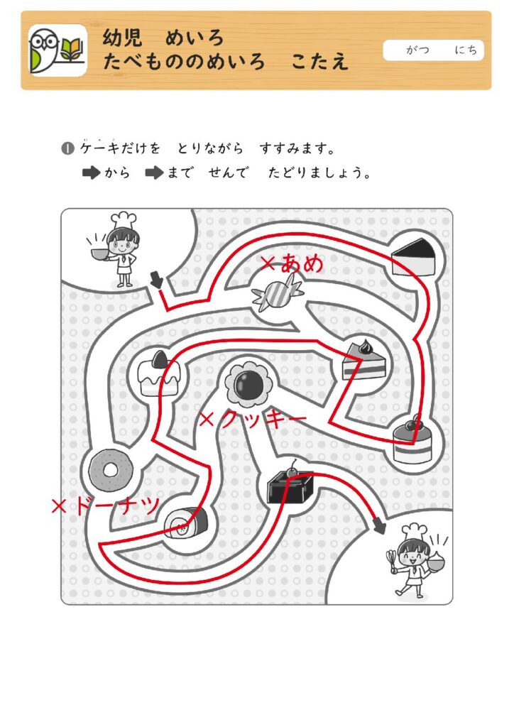 幼児 めいろ 
たべもののめいろ こたえ