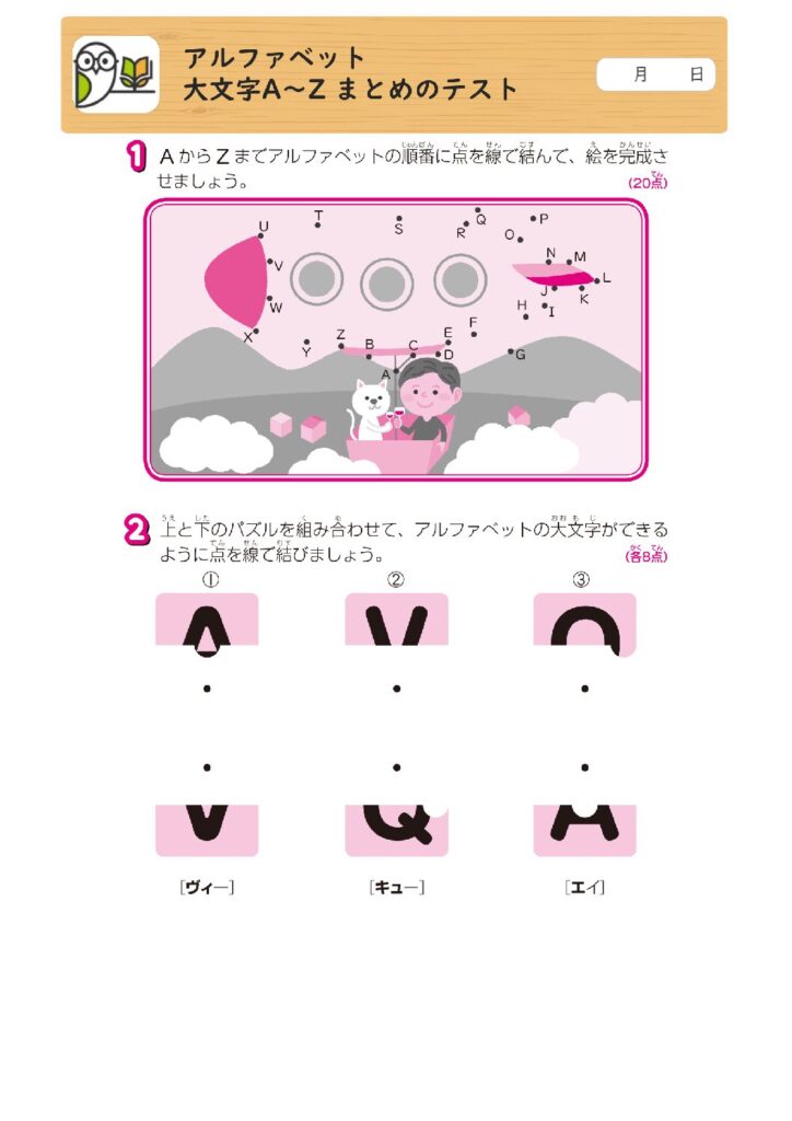 アルファベット
大文字A～Z まとめのテスト