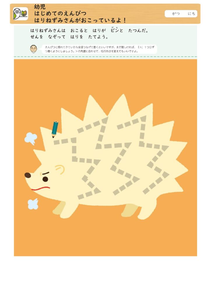 幼児
はじめてのえんぴつ
はりねずみさんがおこっているよ！