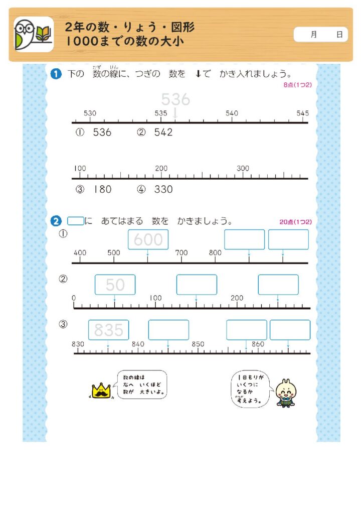 2年の数・りょう・図形
1000までの数の大小