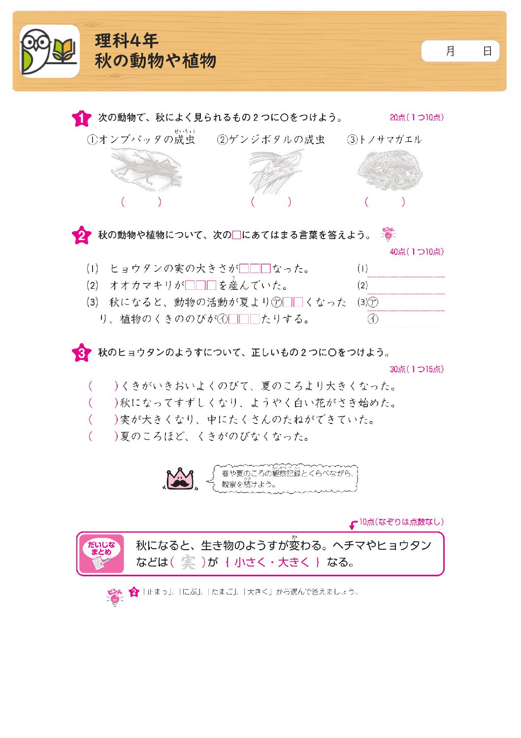 理科4年
秋の動物や植物
