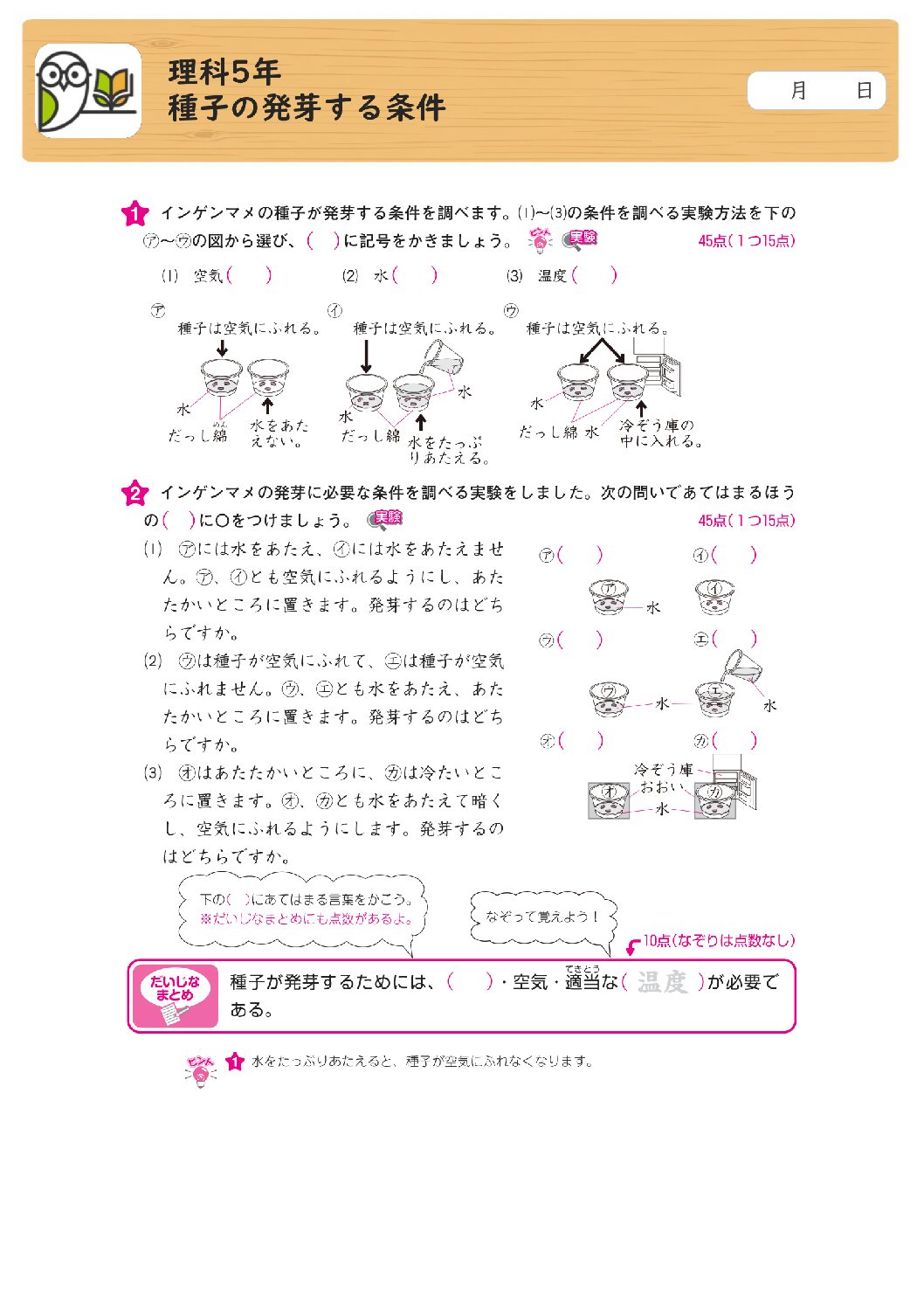 理科5年
種子の発芽する条件