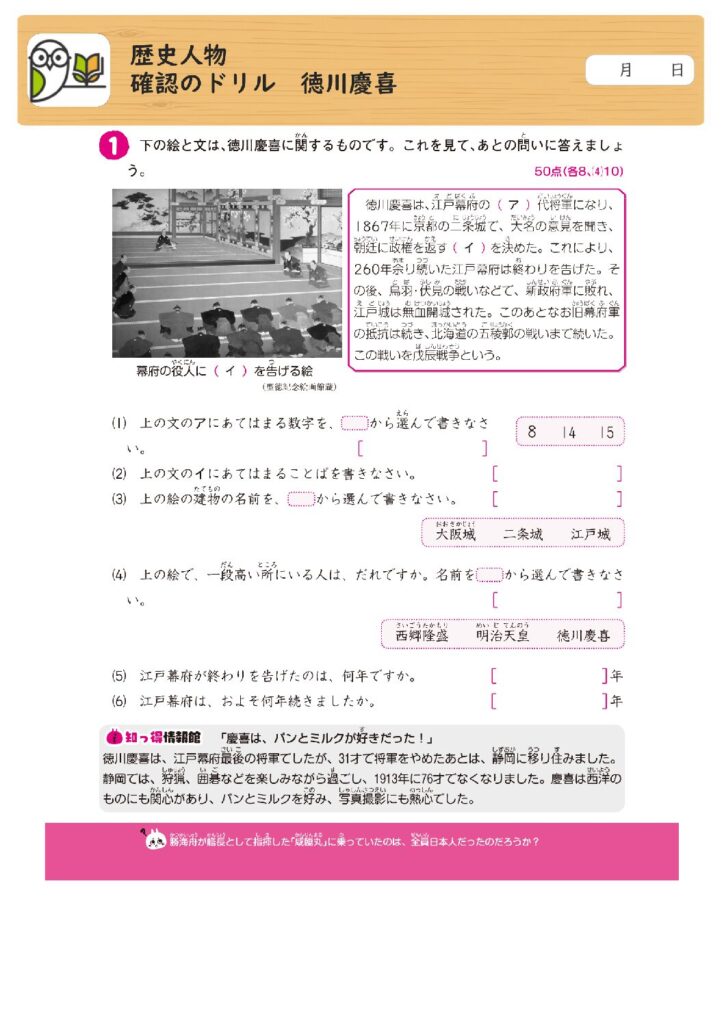 歴史人物
確認のドリル 徳川慶喜